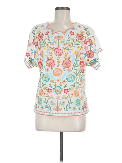 Pre-owned Savanna Jane Short Sleeve Blouse In White