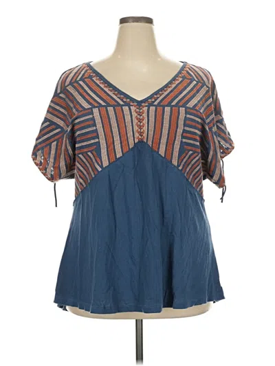Pre-owned Savanna Jane Short Sleeve Henley Shirt In Blue