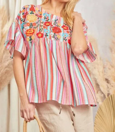 Savanna Jane Striped Top In Multi Color