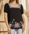 Savanna Jane Young Contemporary Top In Black W/ Embroidery In Black