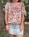 Savannah Jane Banie Top In Brown In Multi