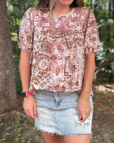 Savannah Jane Banie Top In Brown In Multi