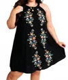 Savannah Jane Kiwi Kisses Embroidered Shift Dress - Plus In Black In Black