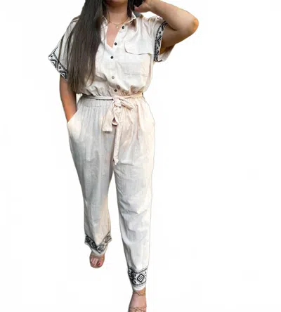 Savannah Jane Valley Jumpsuit In Beige In White