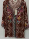 Savannah Jane Women's Embroidered Tunic Top In Red Multi In Multi