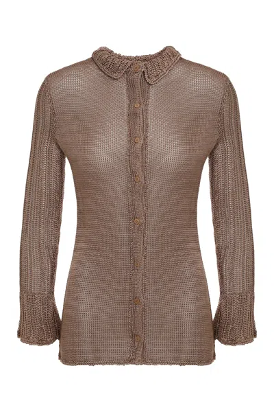 Savannah Morrow Chic Long-sleeved Cardigan With Button Closure In Brown