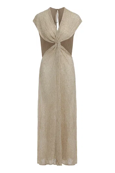 Savannah Morrow Fluid Long Dress With V-neck And Knot Detail In Sand