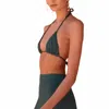 Savannah Morrow Label Knit Triangle Bikini Top In Emerald In Green