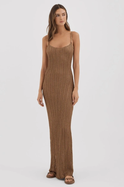 Savannah Morrow Sheer Knitted Bodycon Maxi Copper Dress