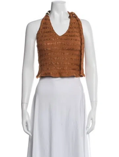 Pre-owned Savannah Morrow The Label Bamboo Halterneck Crop Top In Brown