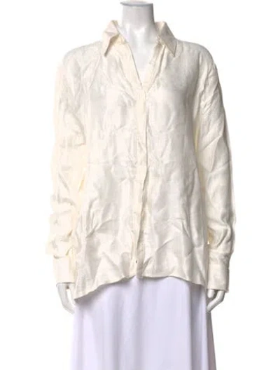 Pre-owned Savannah Morrow The Label Bamboo Long Sleeve Button-up Top In Neutrals