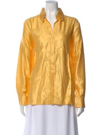 Pre-owned Savannah Morrow The Label Bamboo Long Sleeve Button-up Top W/ Tags In Yellow
