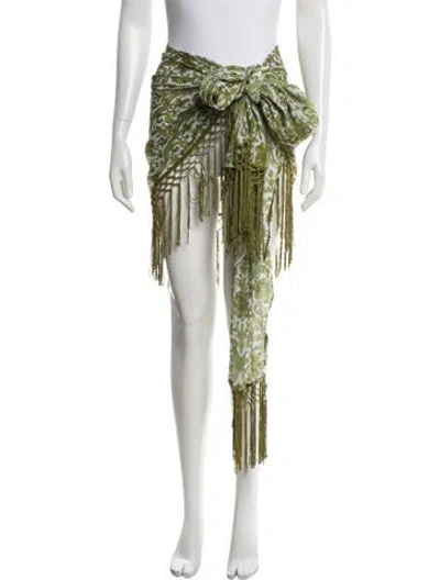 Pre-owned Savannah Morrow The Label Floral Print Fringe Trim Accent Cover-up W/ Tags In Green