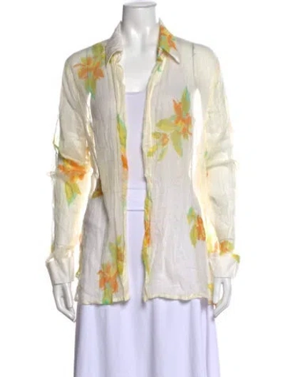 Pre-owned Savannah Morrow The Label Floral Print Long Sleeve Button-up Top In Neutral