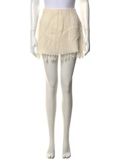 Pre-owned Savannah Morrow The Label Fringe Trim Accent Mini Skirt In Neutral
