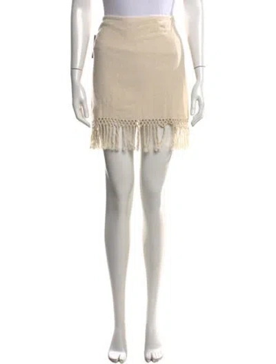 Pre-owned Savannah Morrow The Label Fringe Trim Accent Mini Skirt W/ Tags In Neutral
