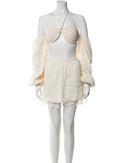Pre-owned Savannah Morrow The Label Fringe Trim Accent Skirt Set In Neutral