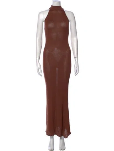 Pre-owned Savannah Morrow The Label Halterneck Long Dress W/ Tags In Brown