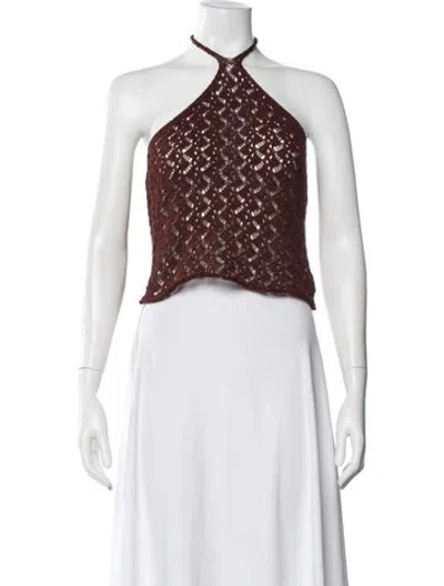 Pre-owned Savannah Morrow The Label Halterneck Sleeveless Crop Top In Brown