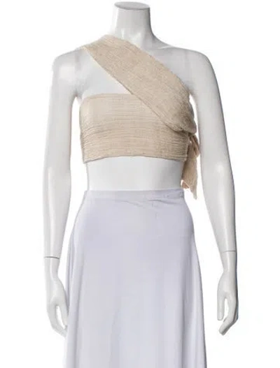 Pre-owned Savannah Morrow The Label Linen One-shoulder Crop Top In Neutral
