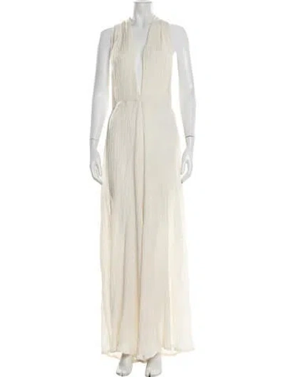 Pre-owned Savannah Morrow The Label Linen Plunge Neckline Jumpsuit In Neutrals