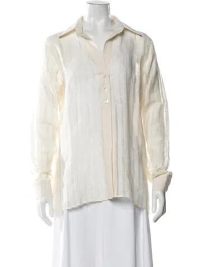 Pre-owned Savannah Morrow The Label Linen Striped Top In Neutrals