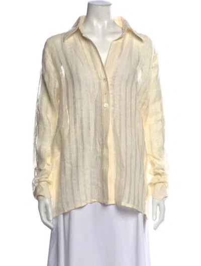 Pre-owned Savannah Morrow The Label Linen V-neck Button-up Top In Neutrals
