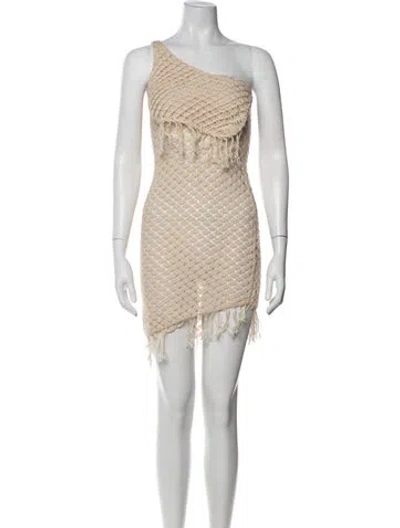 Pre-owned Savannah Morrow The Label One-shoulder Mini Dress In Neutrals