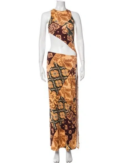 Pre-owned Savannah Morrow The Label Patterned Long Dress In Orange