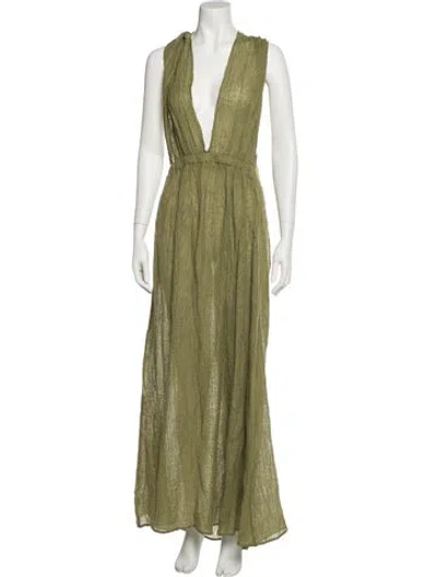 Pre-owned Savannah Morrow The Label Plunge Neckline Long Dress In Green