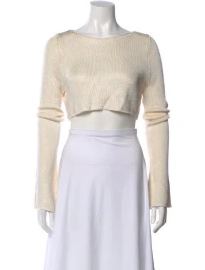 Pre-owned Savannah Morrow The Label Scoop Neck Long Sleeve Crop Top In Neutral