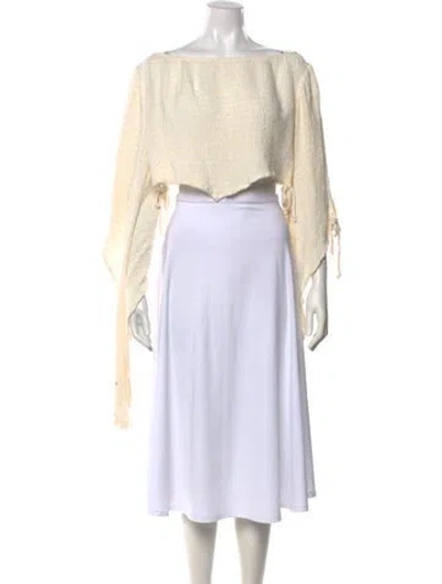 Pre-owned Savannah Morrow The Label Silk Bateau Neckline Crop Top In Neutrals