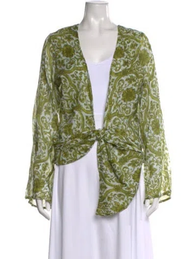 Pre-owned Savannah Morrow The Label Silk Floral Print Blouse In Green