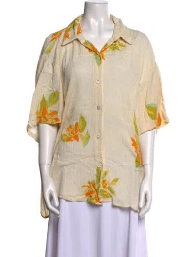 Pre-owned Savannah Morrow The Label Silk Floral Print Button-up Top In Neutral