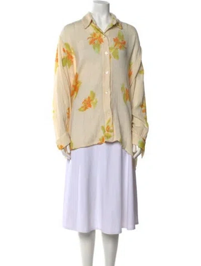 Pre-owned Savannah Morrow The Label Silk Floral Print Button-up Top In Neutral