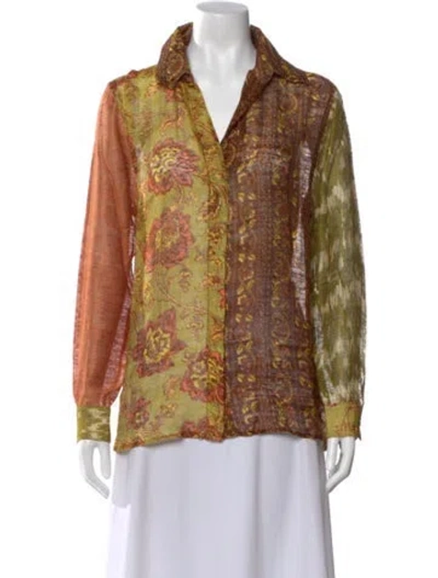 Pre-owned Savannah Morrow The Label Silk Floral Print Top W/ Tags In Brown