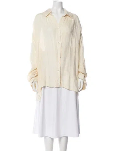 Pre-owned Savannah Morrow The Label Silk Long Sleeve Button-up Top In Neutral