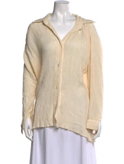 Pre-owned Savannah Morrow The Label Silk Long Sleeve Button-up Top In Neutral