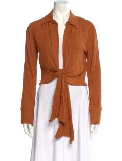 Pre-owned Savannah Morrow The Label Silk Long Sleeve Crop Top W/ Tags In Brown