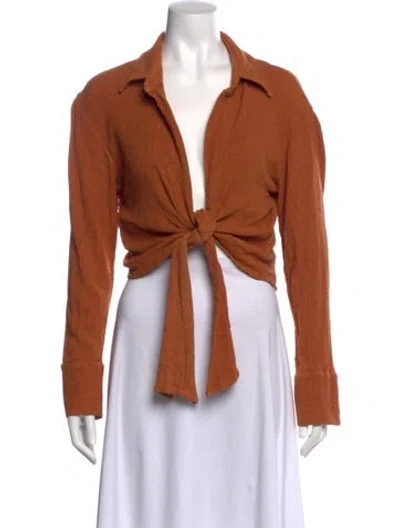 Pre-owned Savannah Morrow The Label Silk Long Sleeve Top In Orange