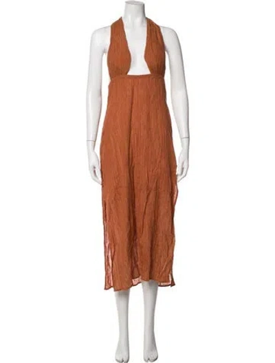 Pre-owned Savannah Morrow The Label Silk Midi Length Dress In Orange