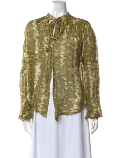 Pre-owned Savannah Morrow The Label Silk Printed Blouse In Green