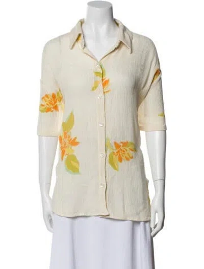 Pre-owned Savannah Morrow The Label Silk Printed Button-up Top W/ Tags In Neutral