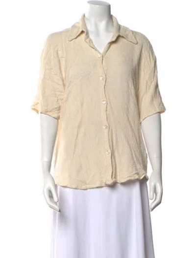 Pre-owned Savannah Morrow The Label Silk Short Sleeve Button-up Top In Neutral