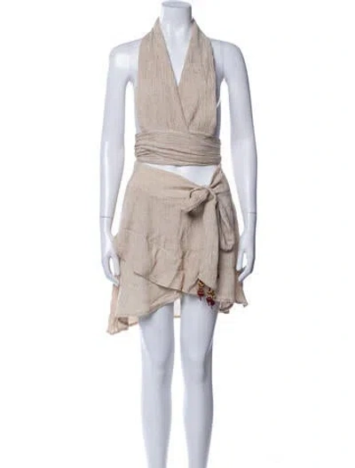 Pre-owned Savannah Morrow The Label Silk Striped Skirt Set In Neutral