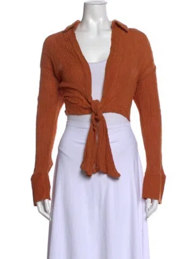 Pre-owned Savannah Morrow The Label Silk V-neck Crop Top In Brown