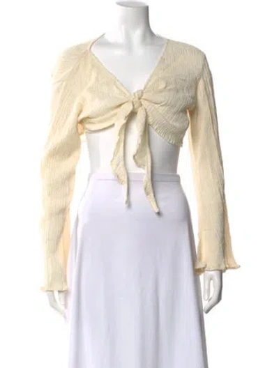 Pre-owned Savannah Morrow The Label Silk V-neck Crop Top W/ Tags In Neutral