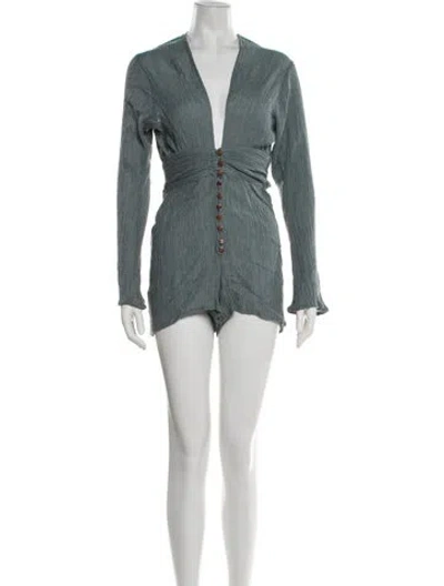 Pre-owned Savannah Morrow The Label Silk V-neck Romper In Blue