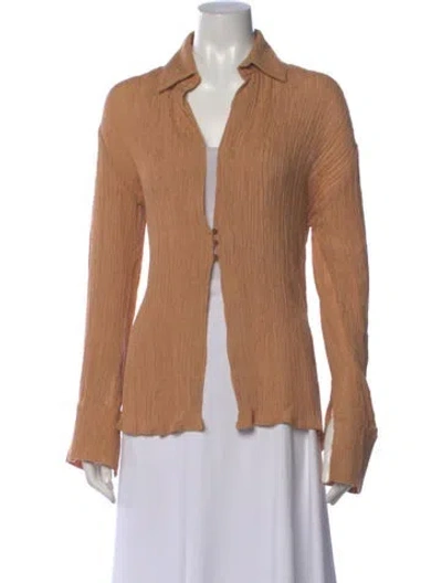 Pre-owned Savannah Morrow The Label Silk V-neck Top In Brown