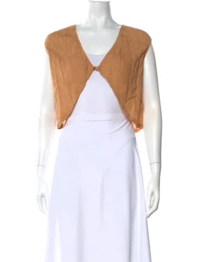 Pre-owned Savannah Morrow The Label Silk V-neck Top In Neutrals